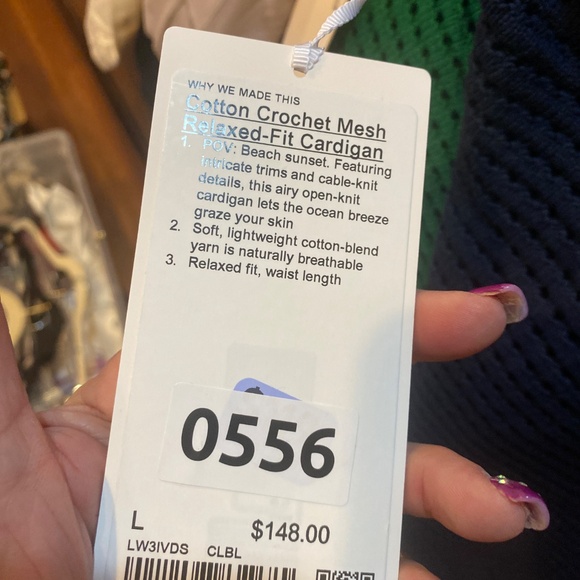 NWT Lululemon cotton crochet  mesh relaxed fit cardigan m CLUB BLUE Size: large - Picture 5 of 6